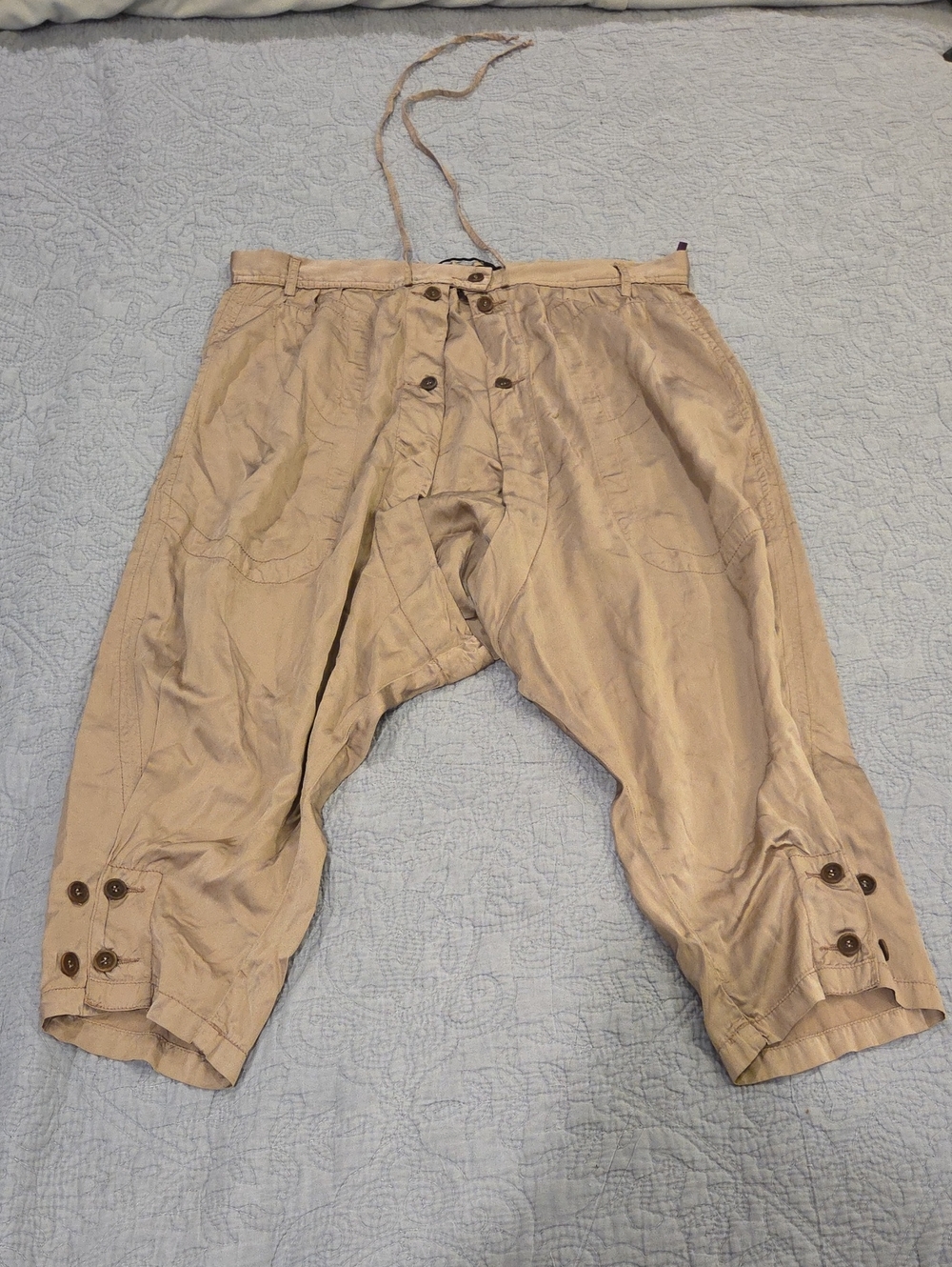 RA-ER Italian Designer Lace-Up Drop Crotch Cropped Harem Pants - Beige - Size 29